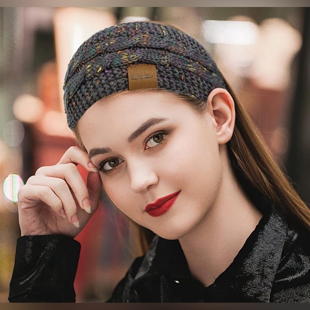 LORITTA Women imported fuzzy fleece lined ear warmer winter headbands 4 pack